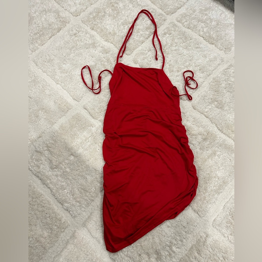 Anthropologie Red Halter Neck Dress